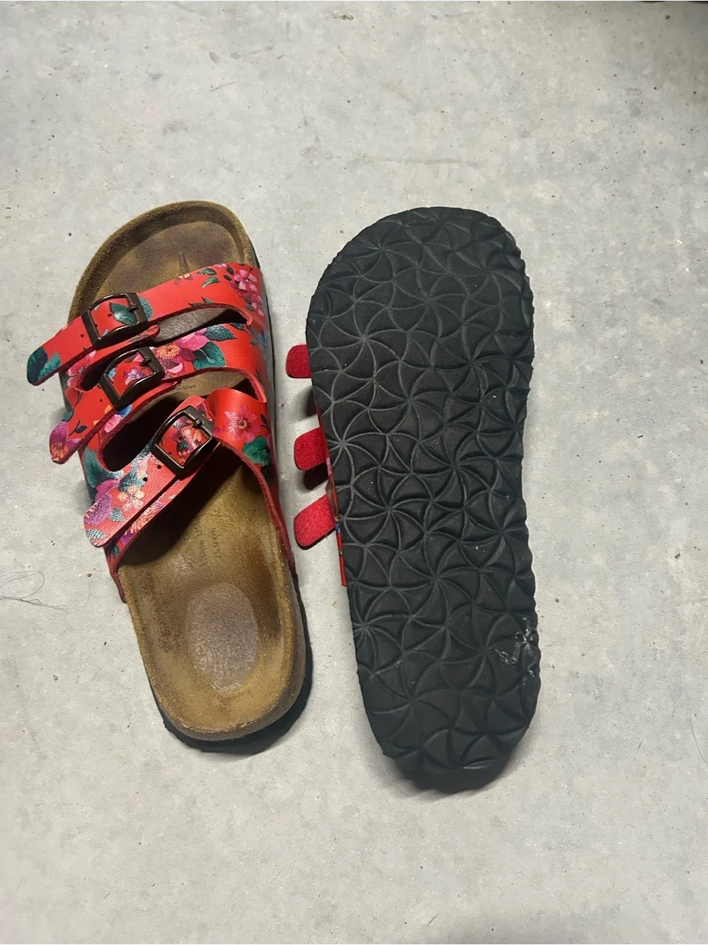 Floral Triple-Strap Sandals - Red - Birkenstock Style
